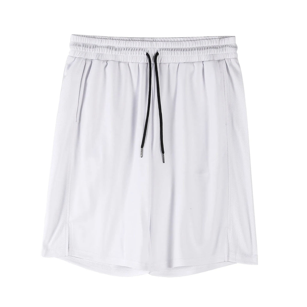 Men's black quick-dry mesh capri shorts with an elastic waistband, shown in a loose, casual fit.