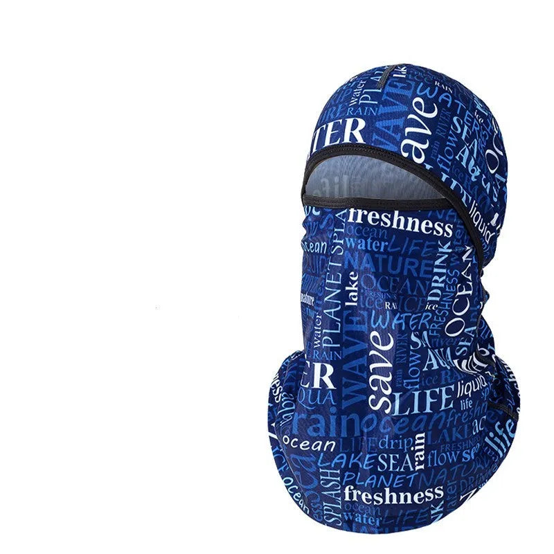 Cotton motorcycle head cover in a pattern design with a pair of matching gloves for winter riding.