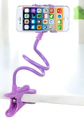 Universal adjustable plastic phone holder 720mm black on desk with smartphone screen visible