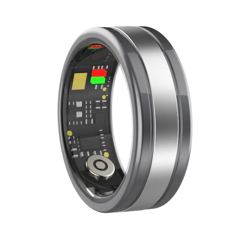 Rechargeable smart ring in gold for health monitoring with heart rate sleep and step tracking