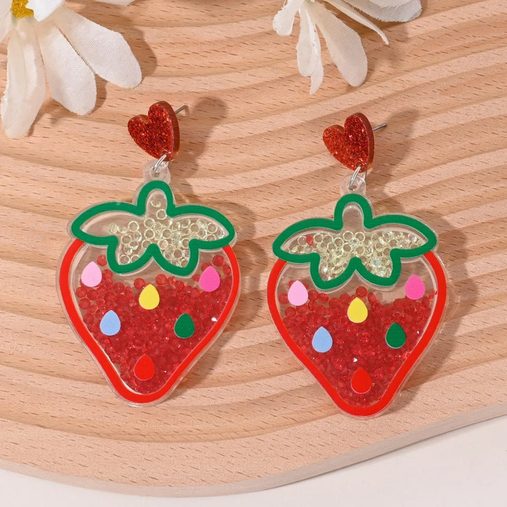 Acrylic fruit and dessert earrings for women with cherry strawberry watermelon pineapple designs