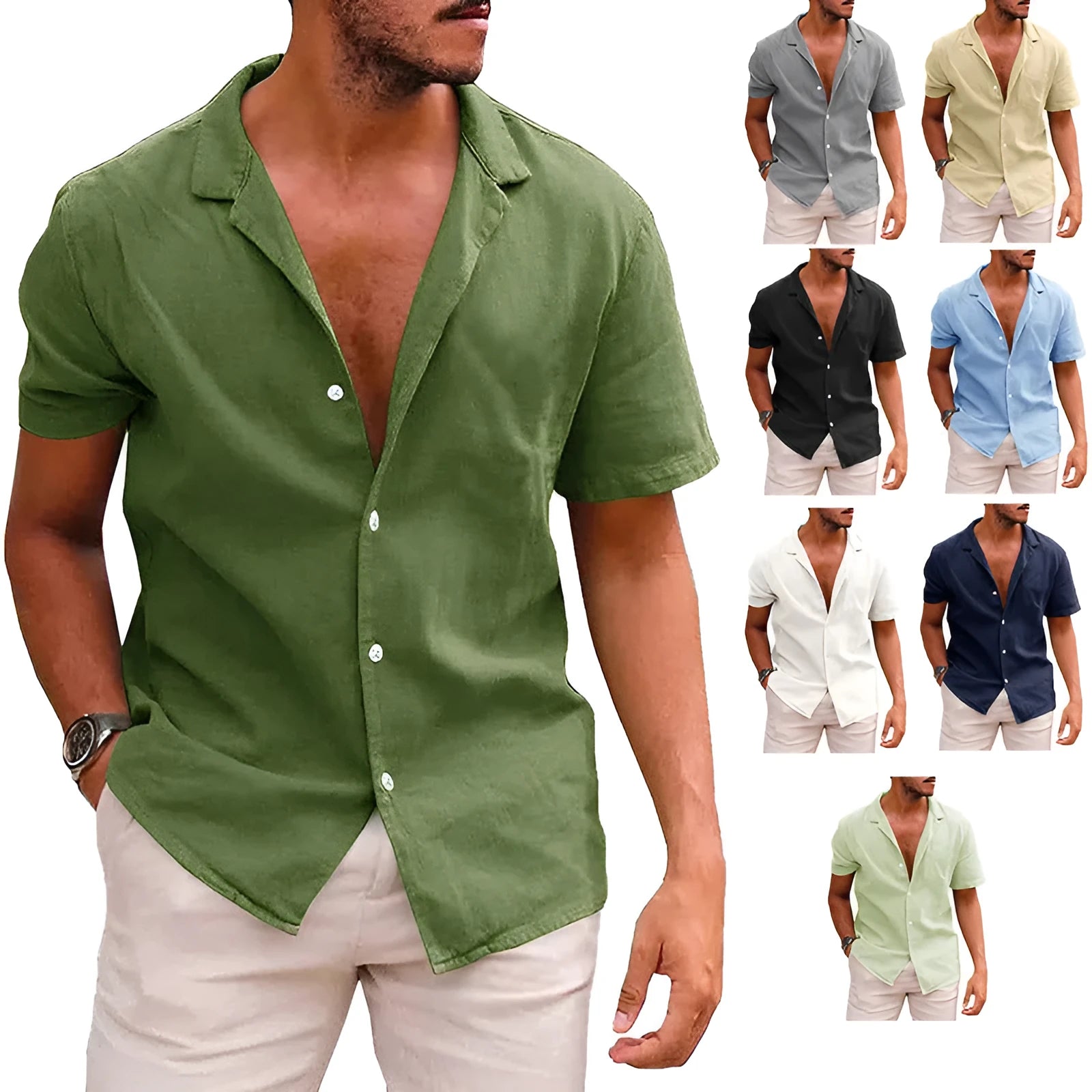 Men's short sleeve button down shirt in linenCotton, solid colour, loose fit, available in multiple colours