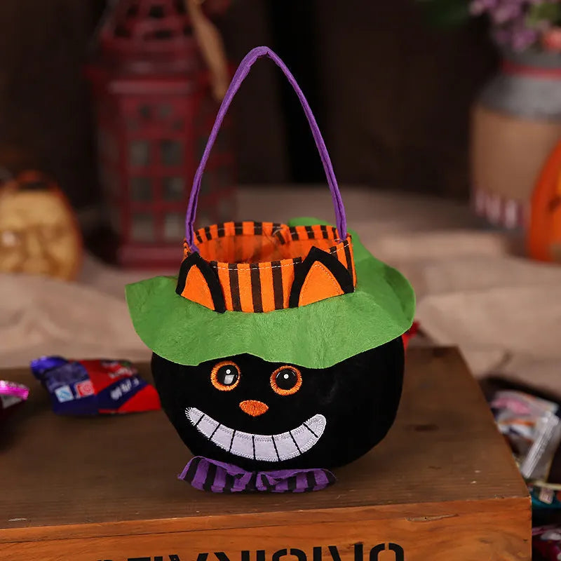 Halloween candy bag with pumpkin design measuring 16cm by 16cm