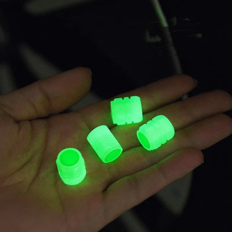 Car luminous rubber valve caps showing 16mm diameter and luminous properties