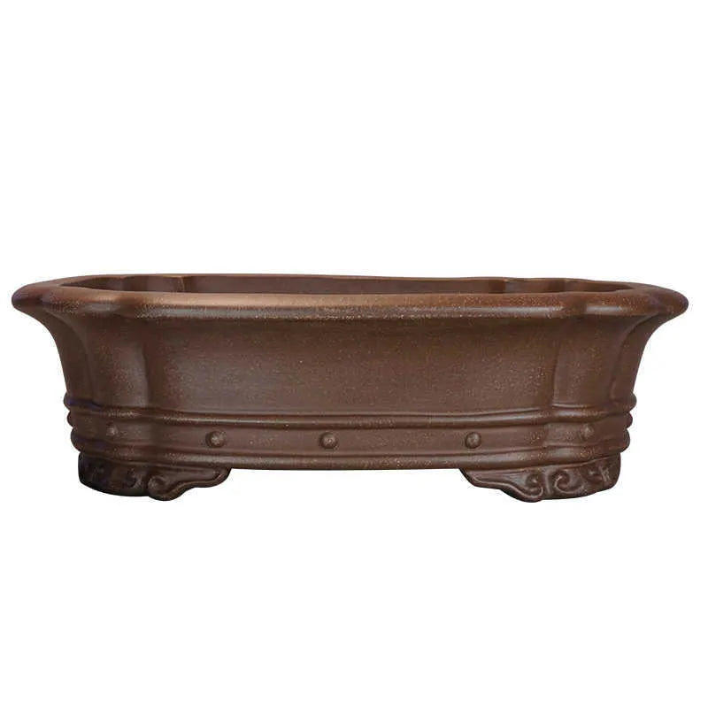 Handmade purple clay rectangular begonia flower pot for desktop plants.
