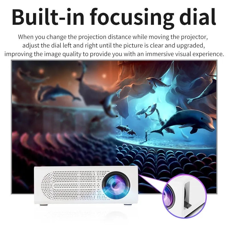 Black or white portable mini projector with wired mobile phone connection and international power compatibility