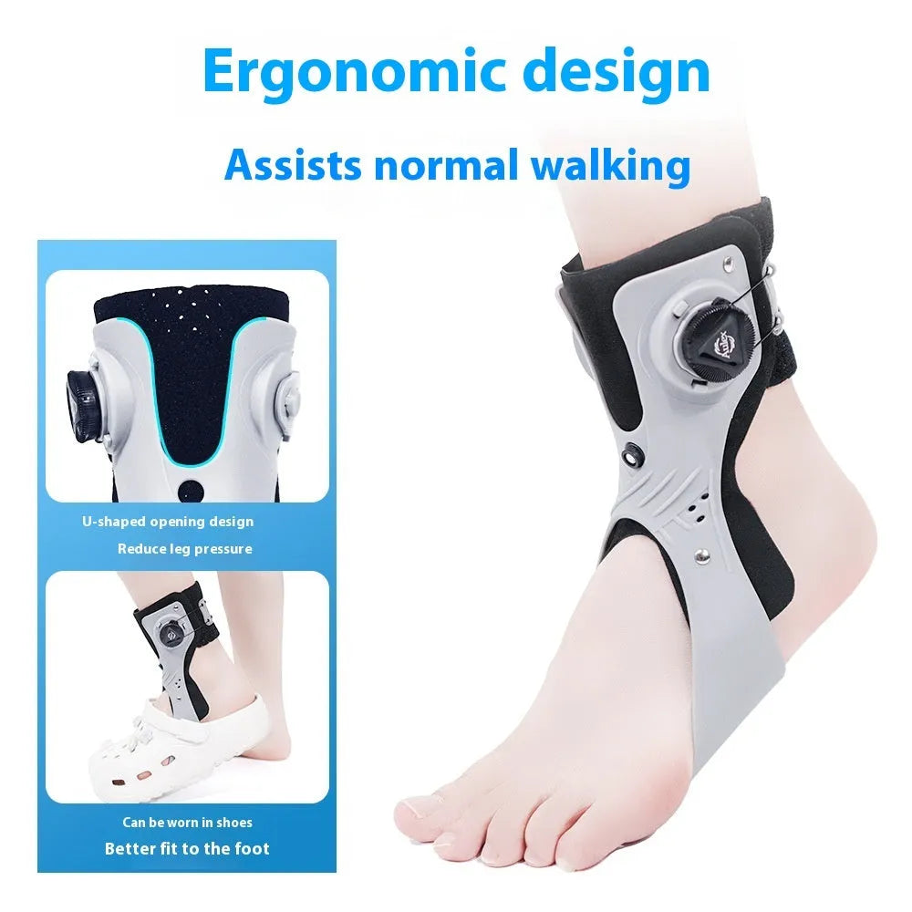 Grey ankle brace with airbag button support mechanism for ankle fixation and protection
