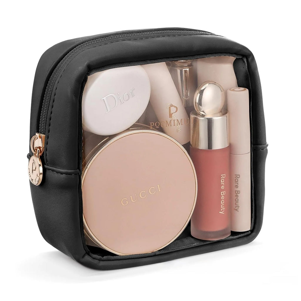 Transparent PVC cosmetic bag with dry-wet separation compartments in multiple colour options