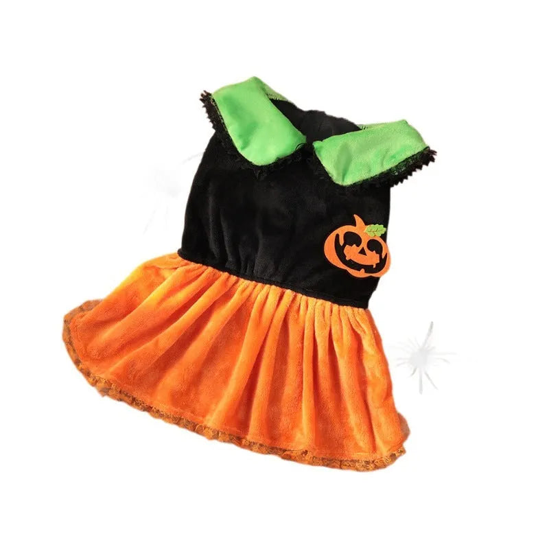 Crystal velvet Halloween pumpkin skirt costume for pet dog or cat in multiple sizes