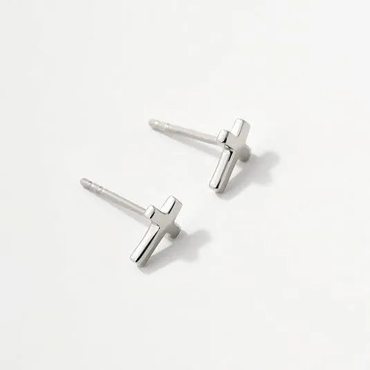 Women's gold and silver bow or cross stud earrings with geometric designs
