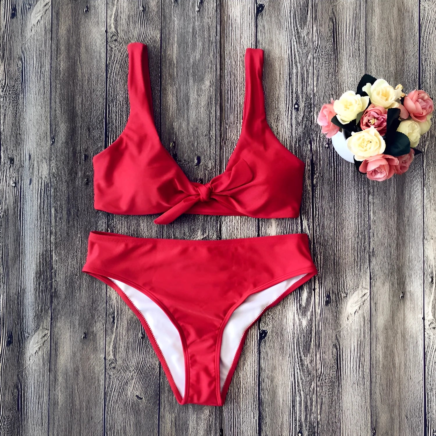 Women's pure colour polyester bikini swimsuit in European American style