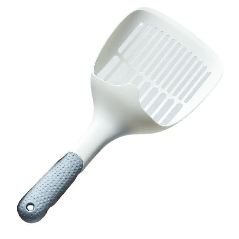 White plastic cat litter scoop with base, 29.5 x 12.8 cm, for cleaning cat litter trays