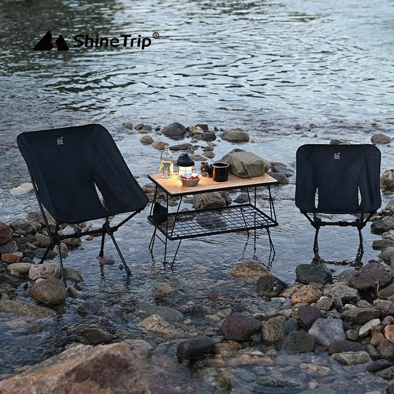 Aluminium alloy foldable moon chair in army green colour with a high back style, shown in a folded and unfolded state.