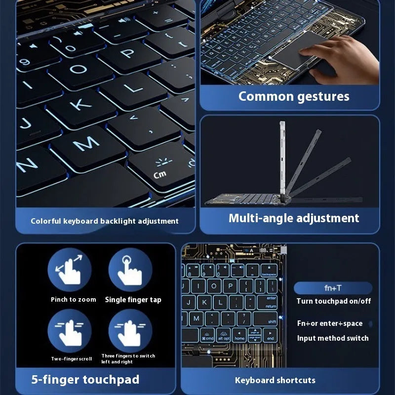 Transparent rotating wireless keyboard case for iPad Air 5 tablet showing 360-degree hinge mechanism