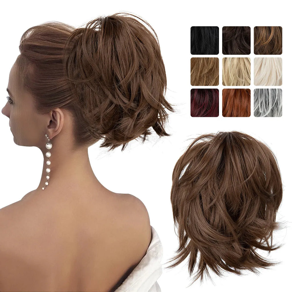 Short curly grip ponytail wig women high-temperature fibre 20 colours hot dyeable