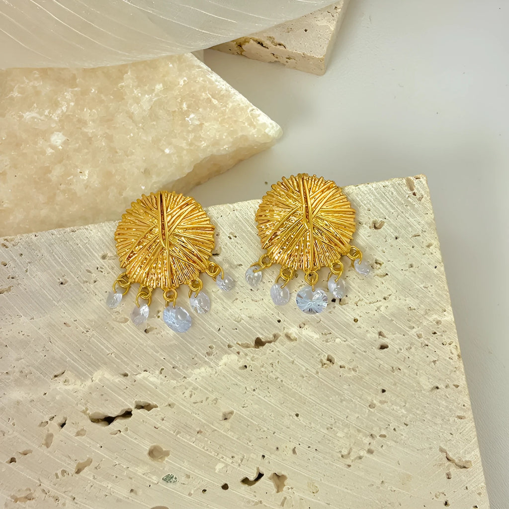Gold geometric round drop earrings for women with electroplated finish