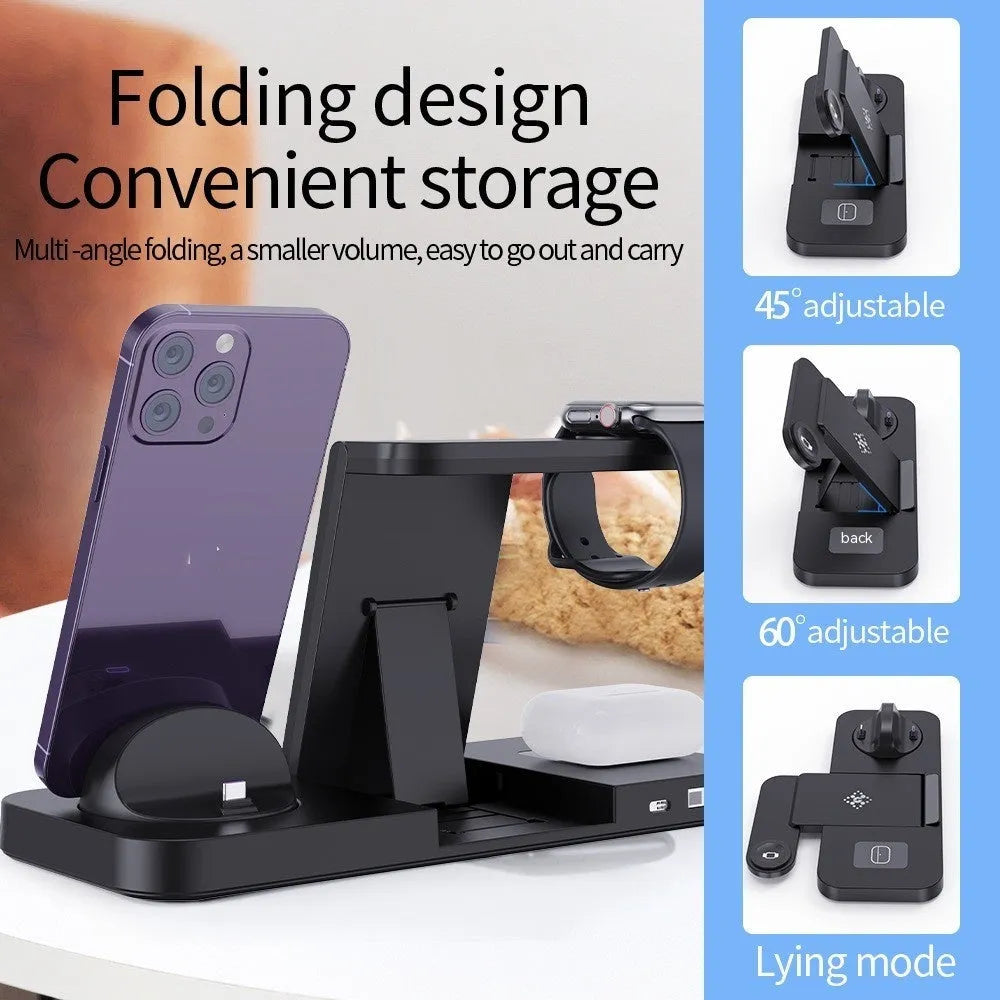 B-21 three-in-one wireless charging station for mobile phone, headset and watch in black or white.