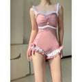 Pink and blue one-piece swimsuit in milk silk fabric with sleeveless design