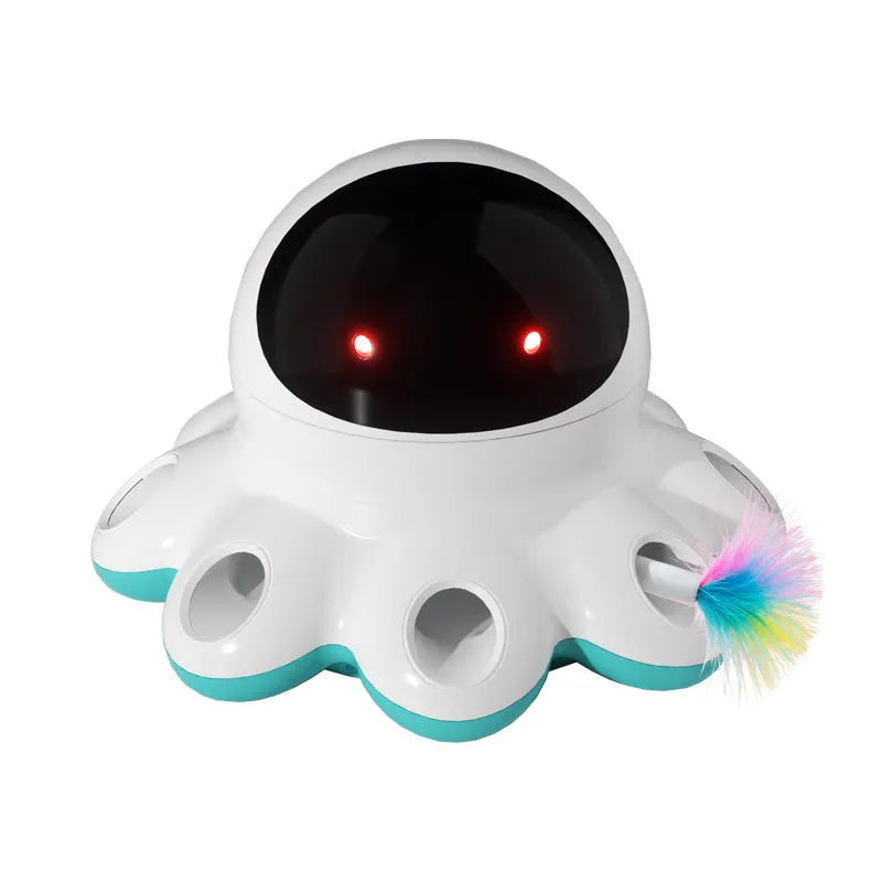 Automatic electric cat toy teaser with feather wand, USB-C charging port, ABS plastic body in various colours