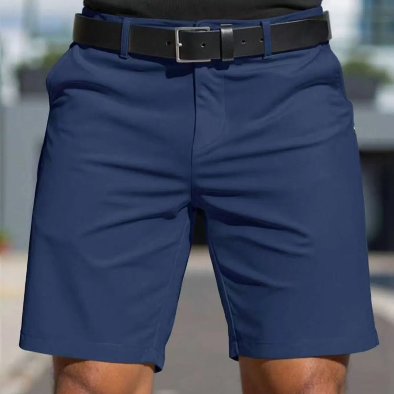 Men's solid colour elastic shorts trousers in straight cut fifth pants length