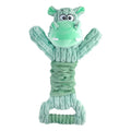 Large plush squeaky dog toy with a handle, shown in Hippo and Monkey designs on a plain background.
