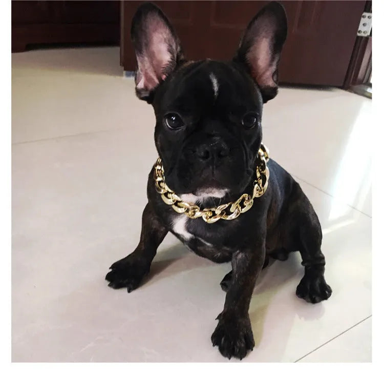 Adjustable geometric dog collar in KC gold with twisted chain design for small to medium dogs
