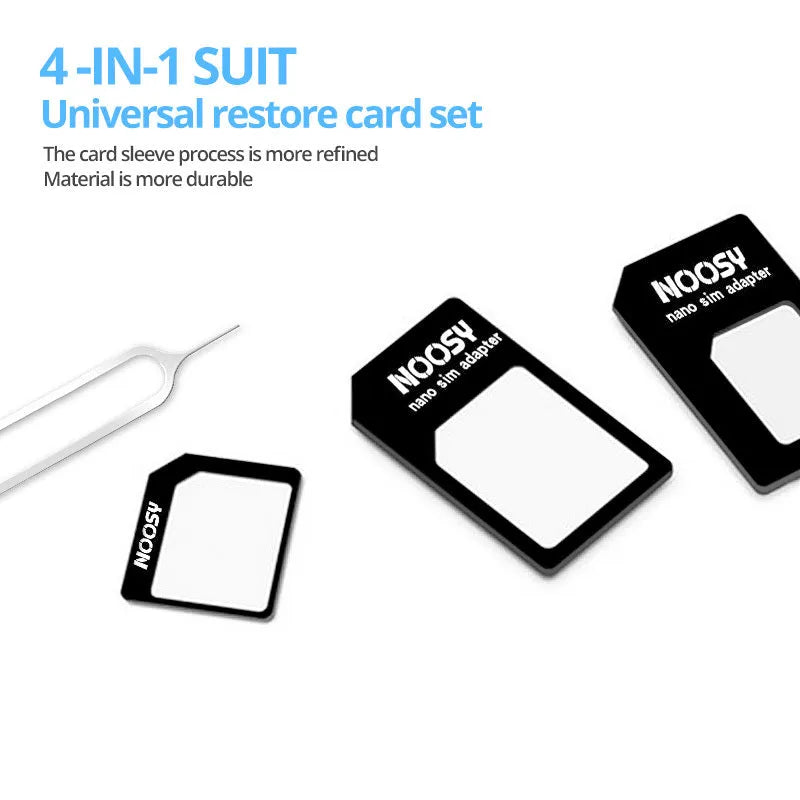 SIM Restore four-in-one adapter set with Nano to Micro and Standard converters plus SIM card ejector pin