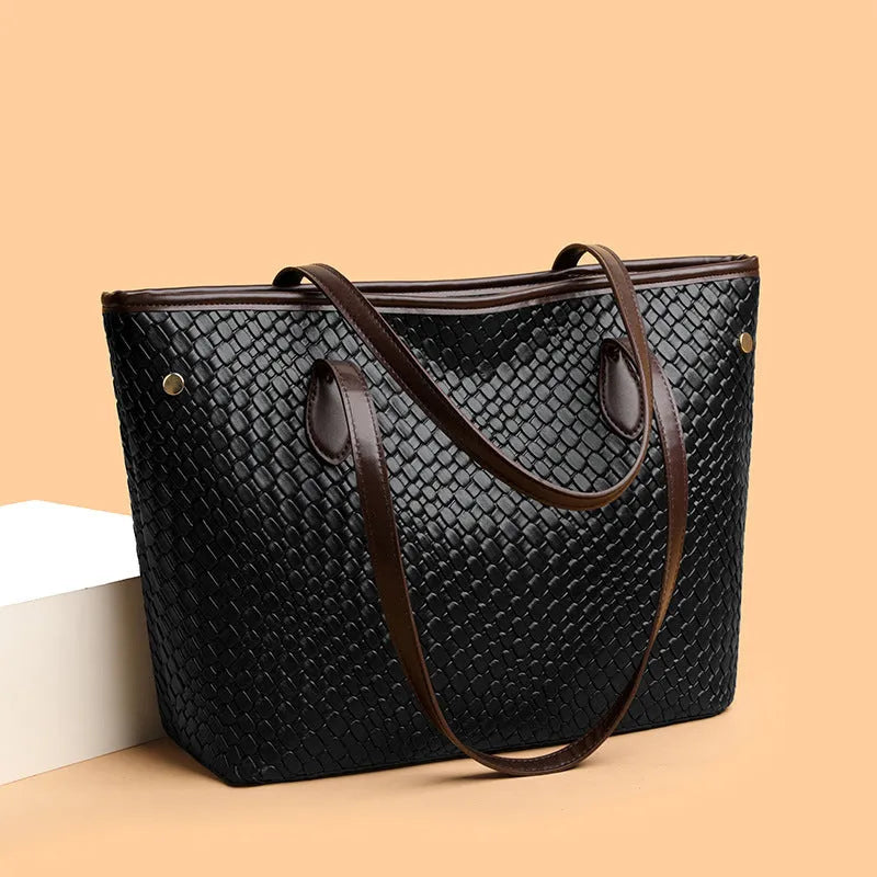 Retro commuter women's large capacity handbag in brown with horizontal square shape and sandwich pocket