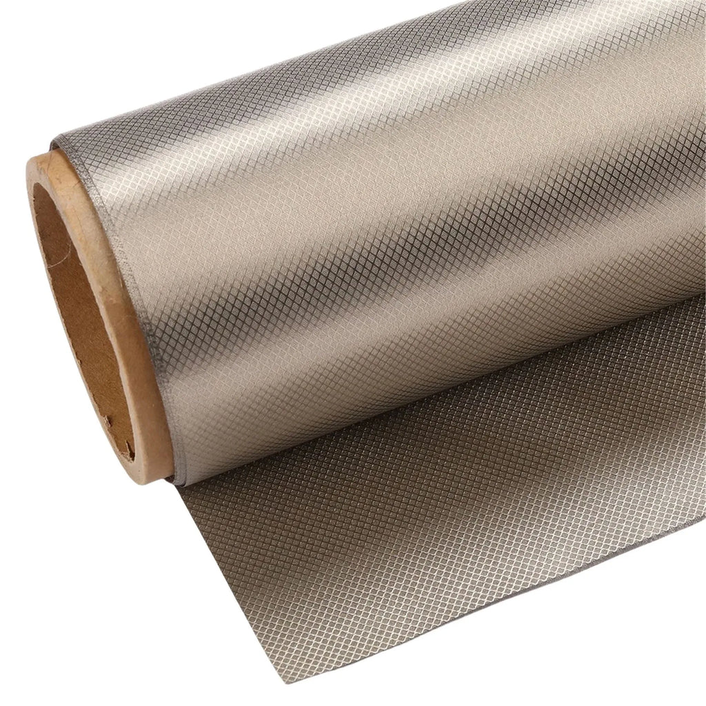Grey diamond lattice radiation shielding fabric roll with copper-nickel composition for RF protection