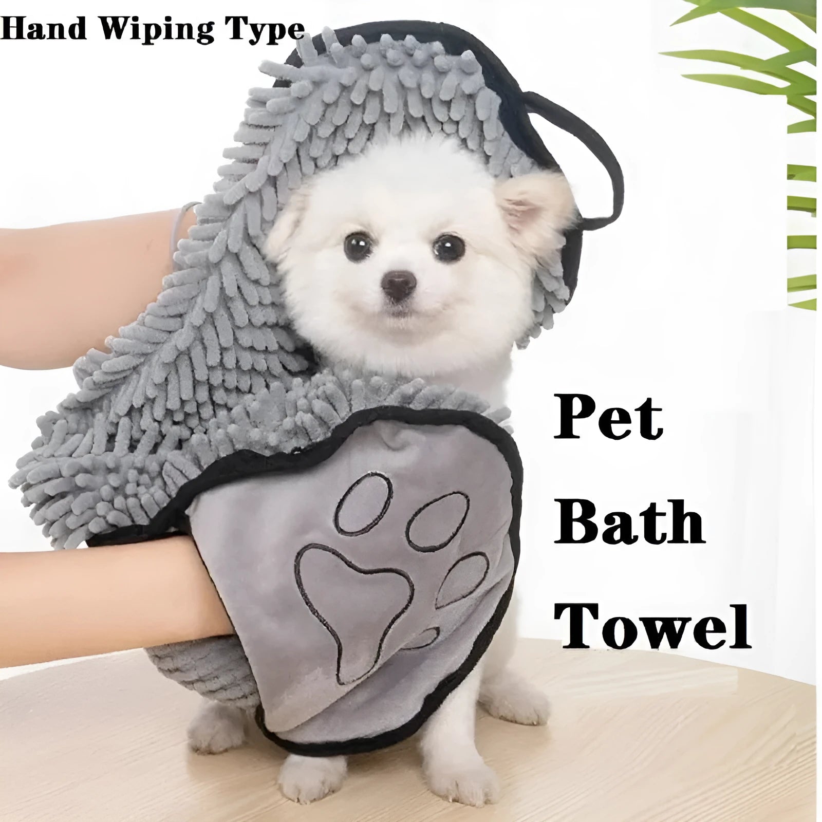 Blue microfibre pet bath towel for drying dogs and cats, showing robe-style design