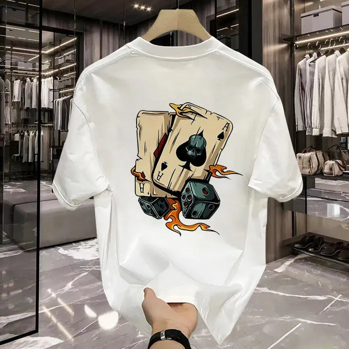 A plain black or white heavyweight cotton men's short-sleeved T-shirt