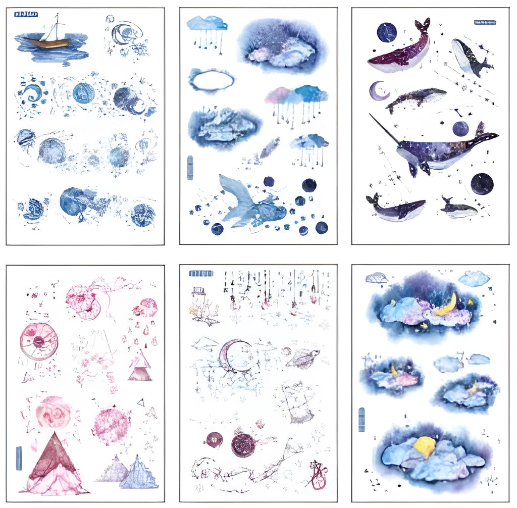 Abu Japanese paper sticker set with fantasy stars design measuring 10.5 by 14.1 centimetres