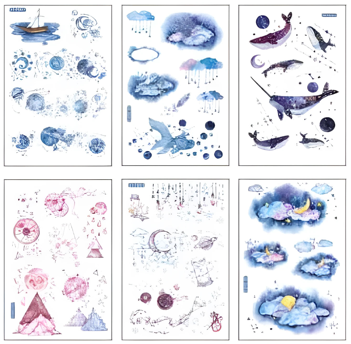 Abu Japanese paper sticker set with fantasy stars design measuring 10.5 by 14.1 centimetres