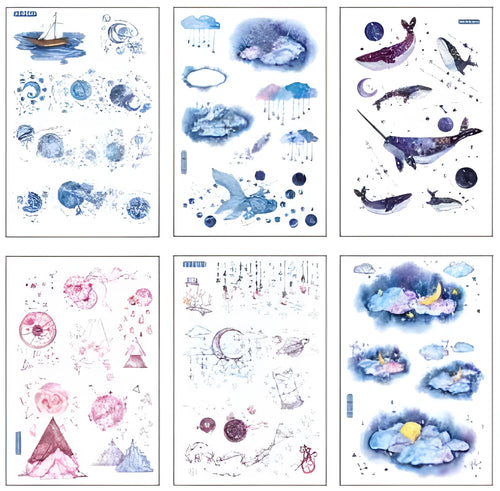 Abu Japanese paper sticker set with fantasy stars design measuring 10.5 by 14.1 centimetres