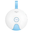 Slim blue portable UV baby bottle steriliser with USB port shown next to a baby bottle.