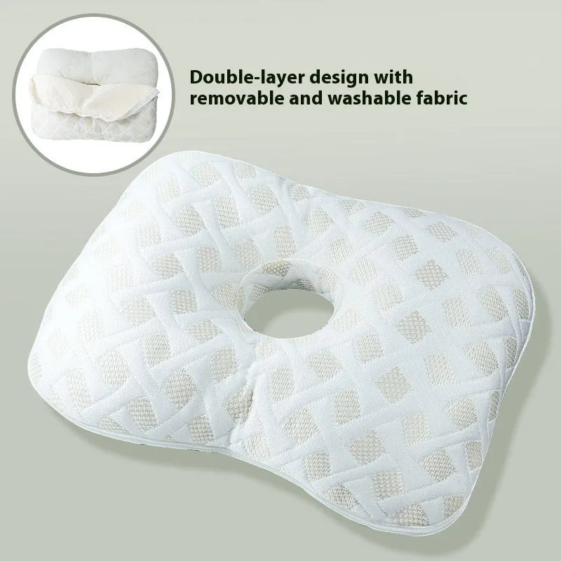 Single hole ear pillow for adults in grey, measuring 39 by 28 centimetres.