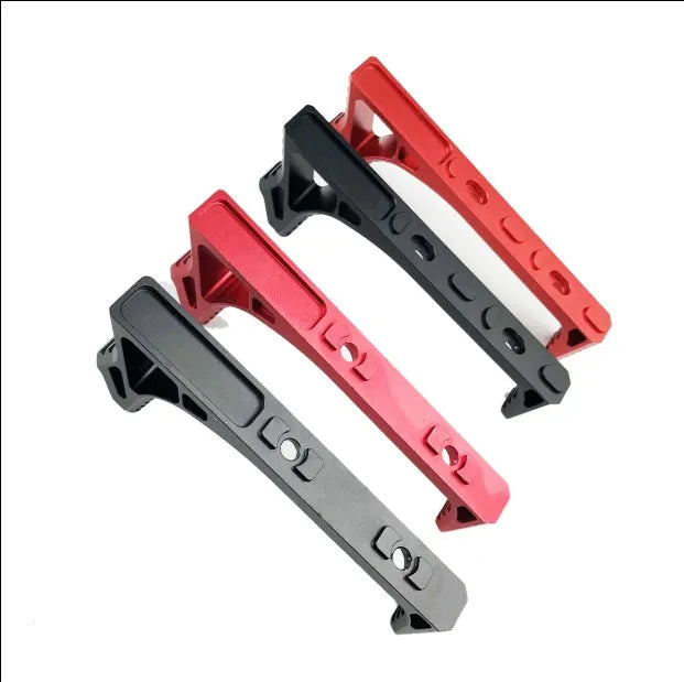 Aluminium hand stop for Picatinny rail with hex nut lock, shown in black KEY-MOD configuration.