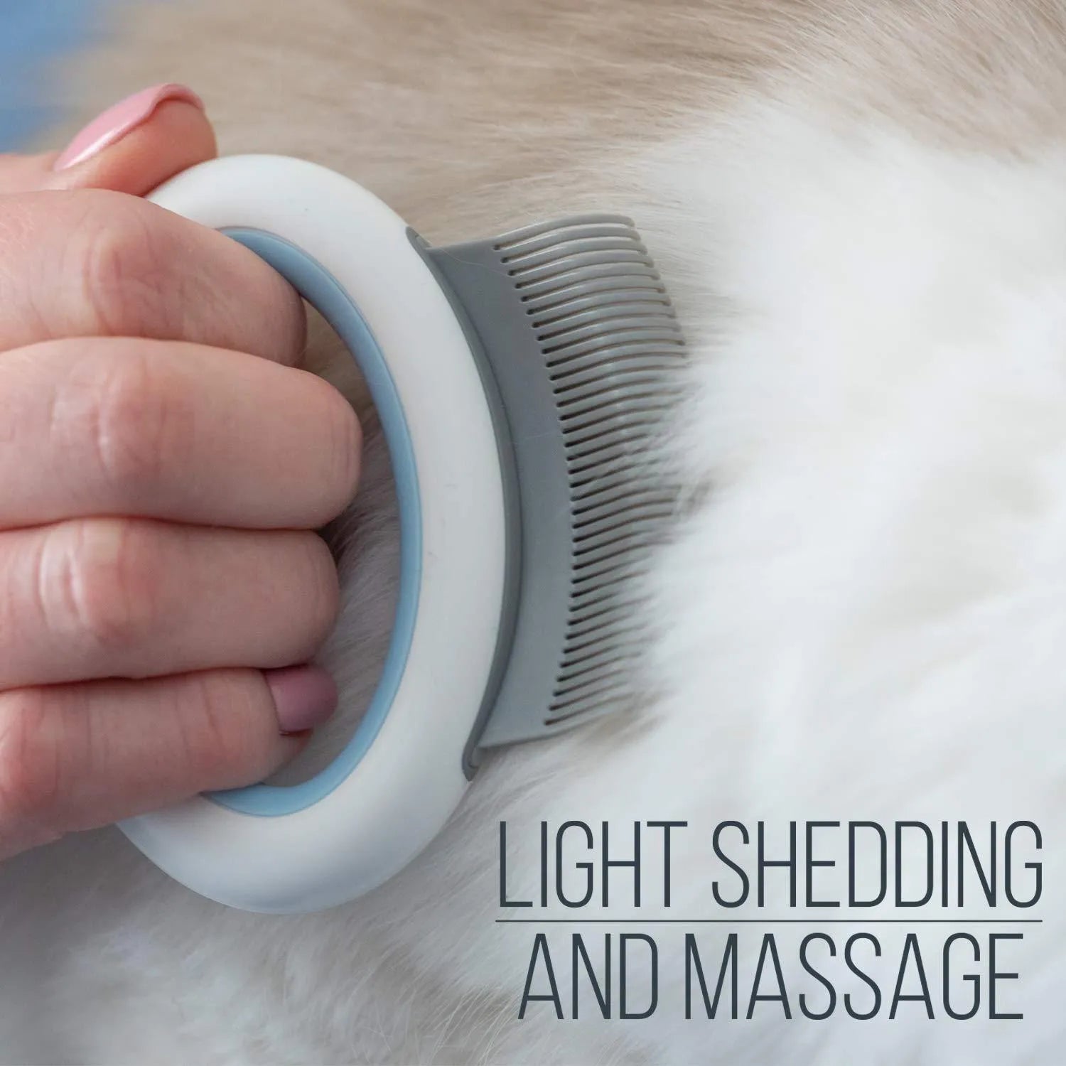 Blue plastic pet grooming comb with soft teeth for cats and dogs