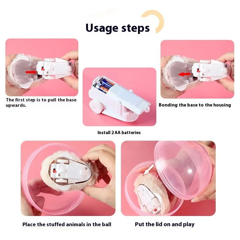 Hamster rolling ball toy with clear plastic sphere and soft plush interior in beige hamster design