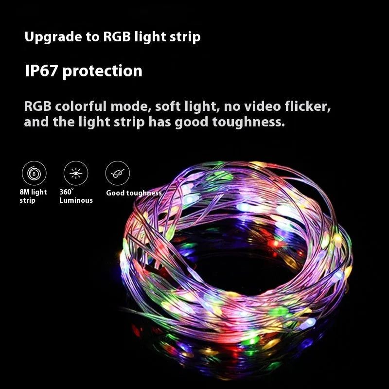 8 metre long USB rechargeable outdoor LED string lights in warm white or colourful light colours
