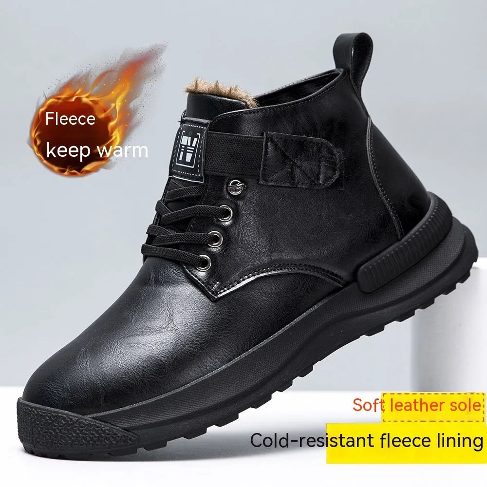 Black high-top platform Martin boots with a velvet-textured upper and thick rubber sole.