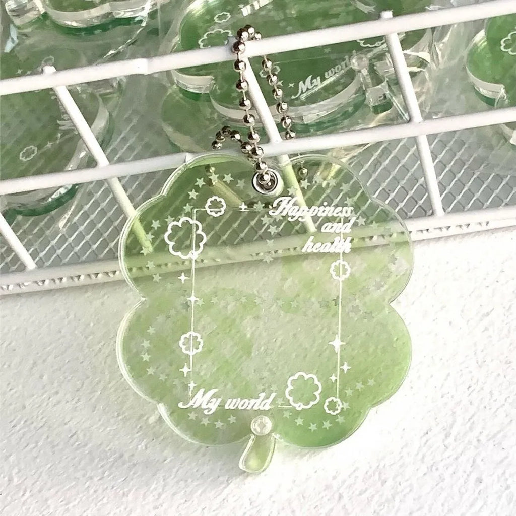 Acrylic four-leaf clover keychain pendant in blue, green, or mint green