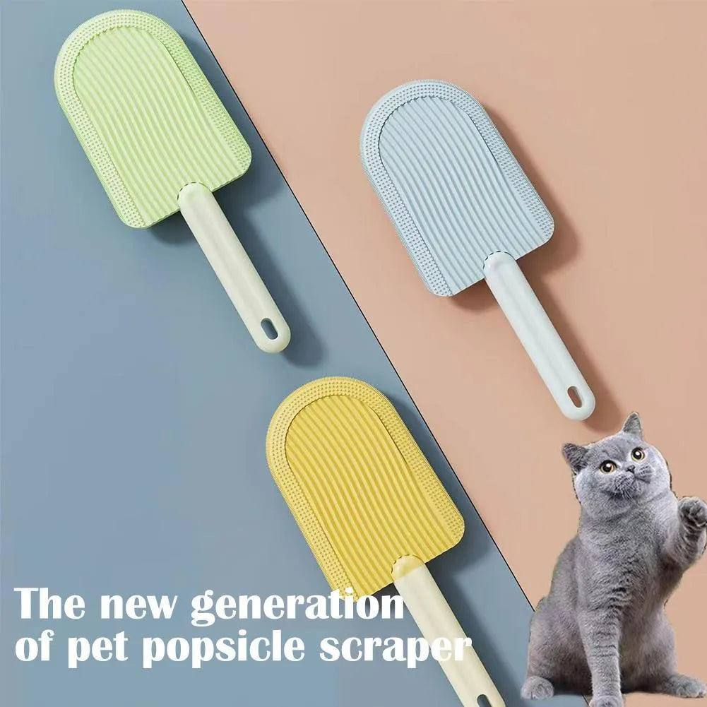 Blue foldable pet grooming brush with silicone bristles for cats and dogs