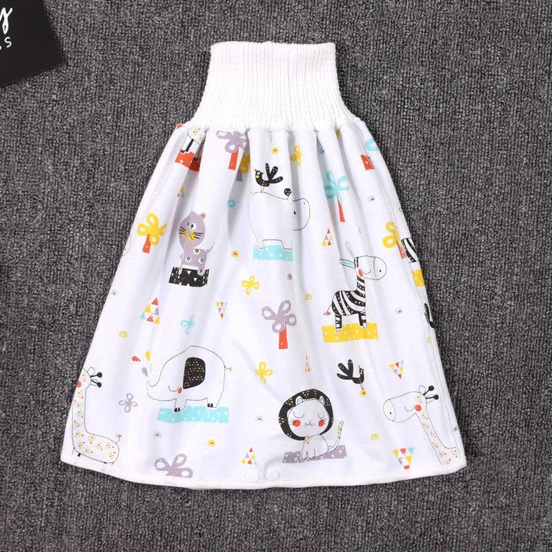 Pure cotton baby diaper skirt in dinosaur print, small size 0-4 years, with button fastening