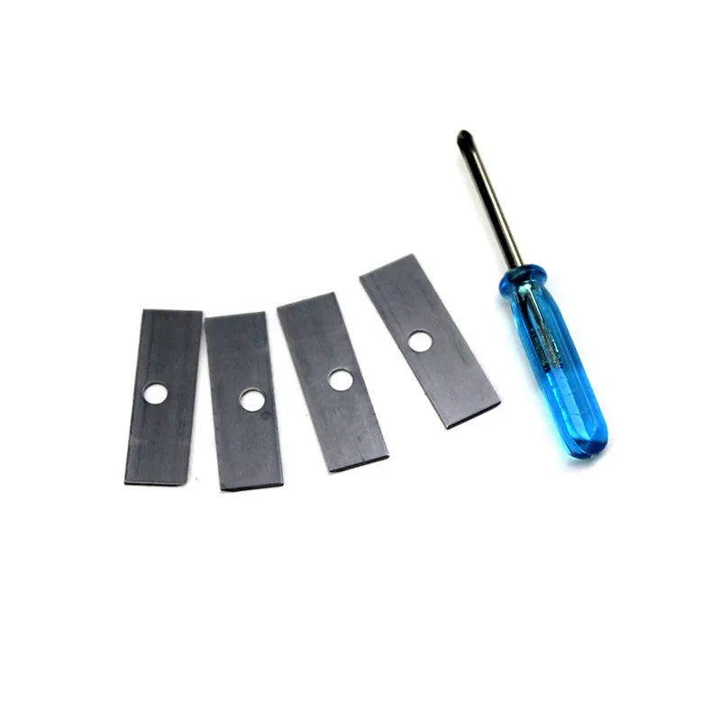 Geometric plastic pencil sharpener with four holes, four blades, and an integrated screwdriver.