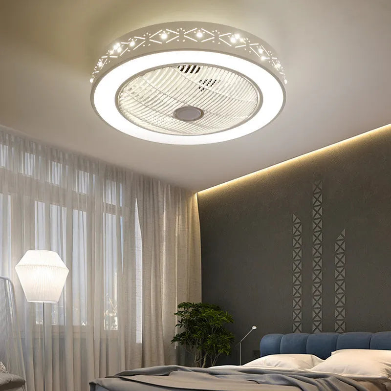 55cm pastoral style LED ceiling fan light with concealed metal blades in chandelier housing