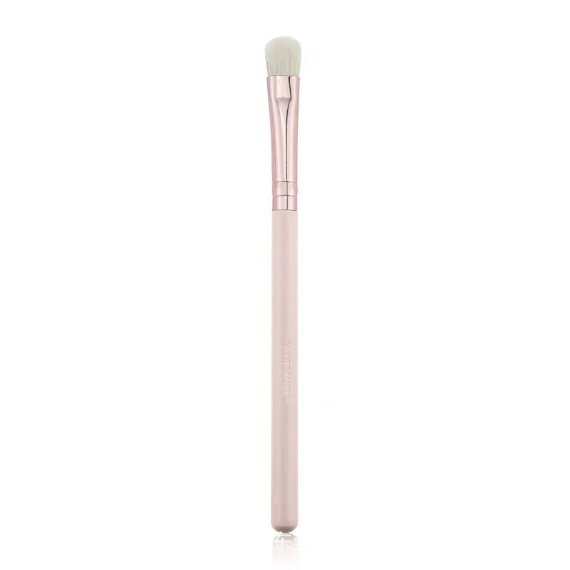 26 pink makeup brushes with wooden handles in a portable PU case