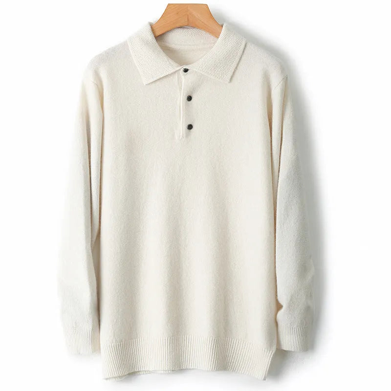 Men's wool polo collar pullover sweater in multiple colours with long sleeves