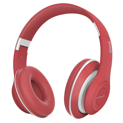 Blue and red Bluetooth wireless stereo headset with bilateral design showing both earpieces