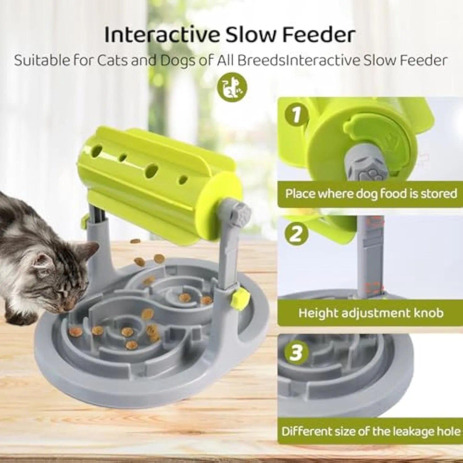 Blue adjustable height interactive pet food puzzle slow feeder for dogs and cats